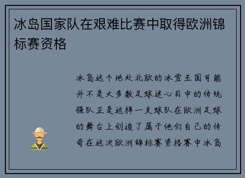 冰岛国家队在艰难比赛中取得欧洲锦标赛资格