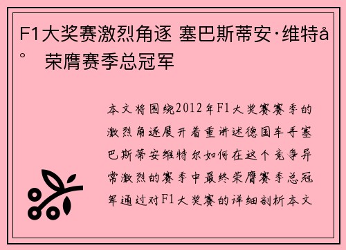 F1大奖赛激烈角逐 塞巴斯蒂安·维特尔荣膺赛季总冠军