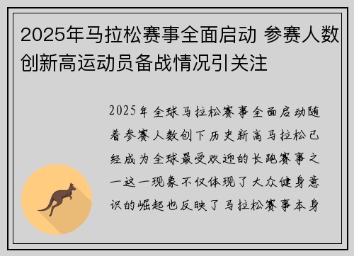 2025年马拉松赛事全面启动 参赛人数创新高运动员备战情况引关注